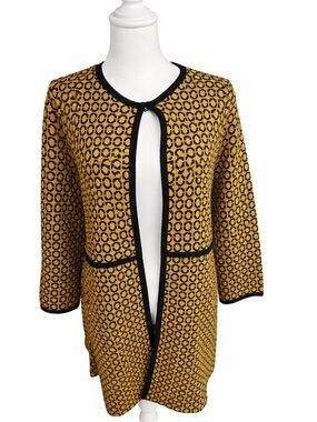 Yellow and Black Patterned Women's Cardigan Sweater